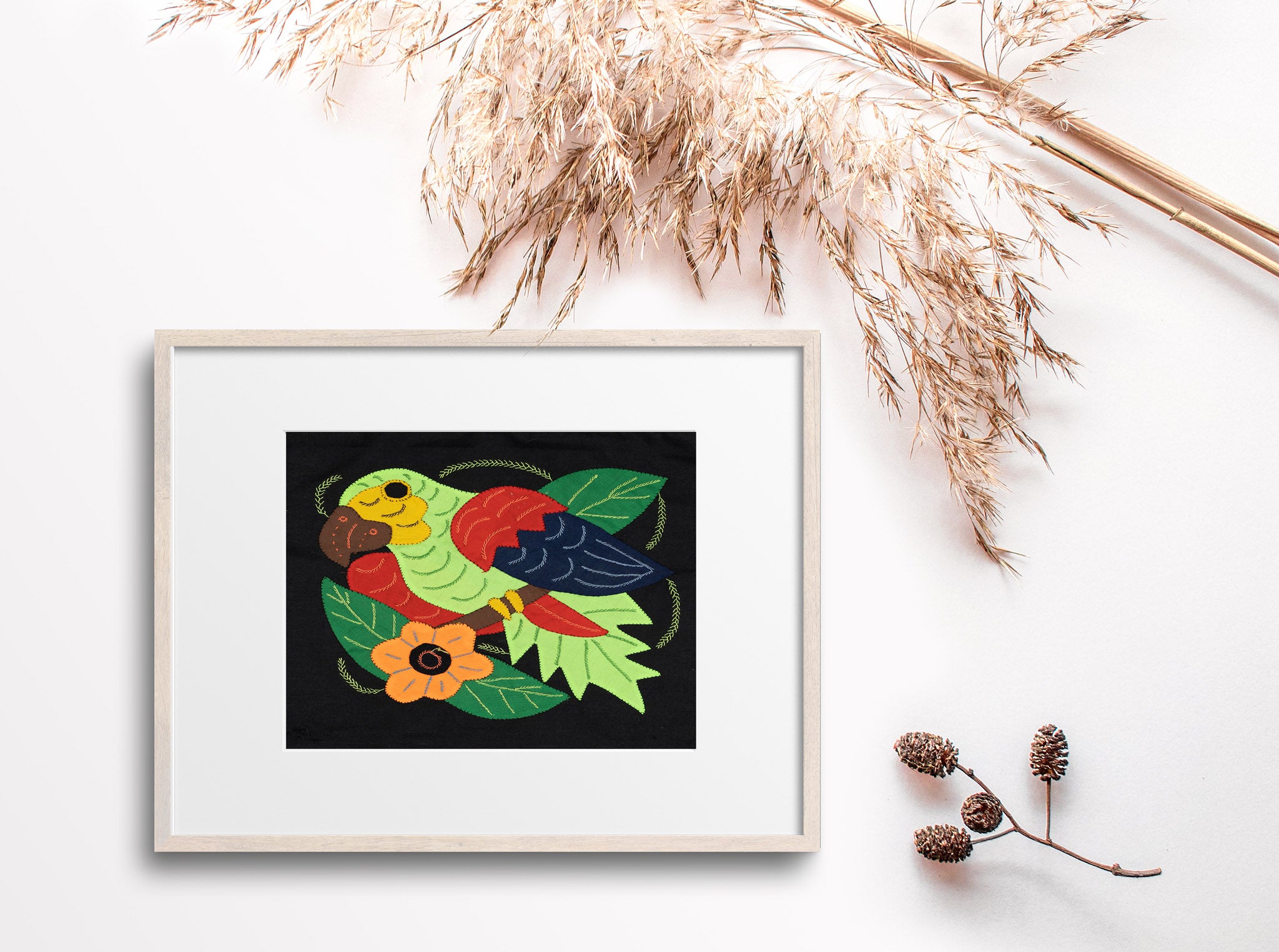 Green Red And Blue Parrot with Flower Molita