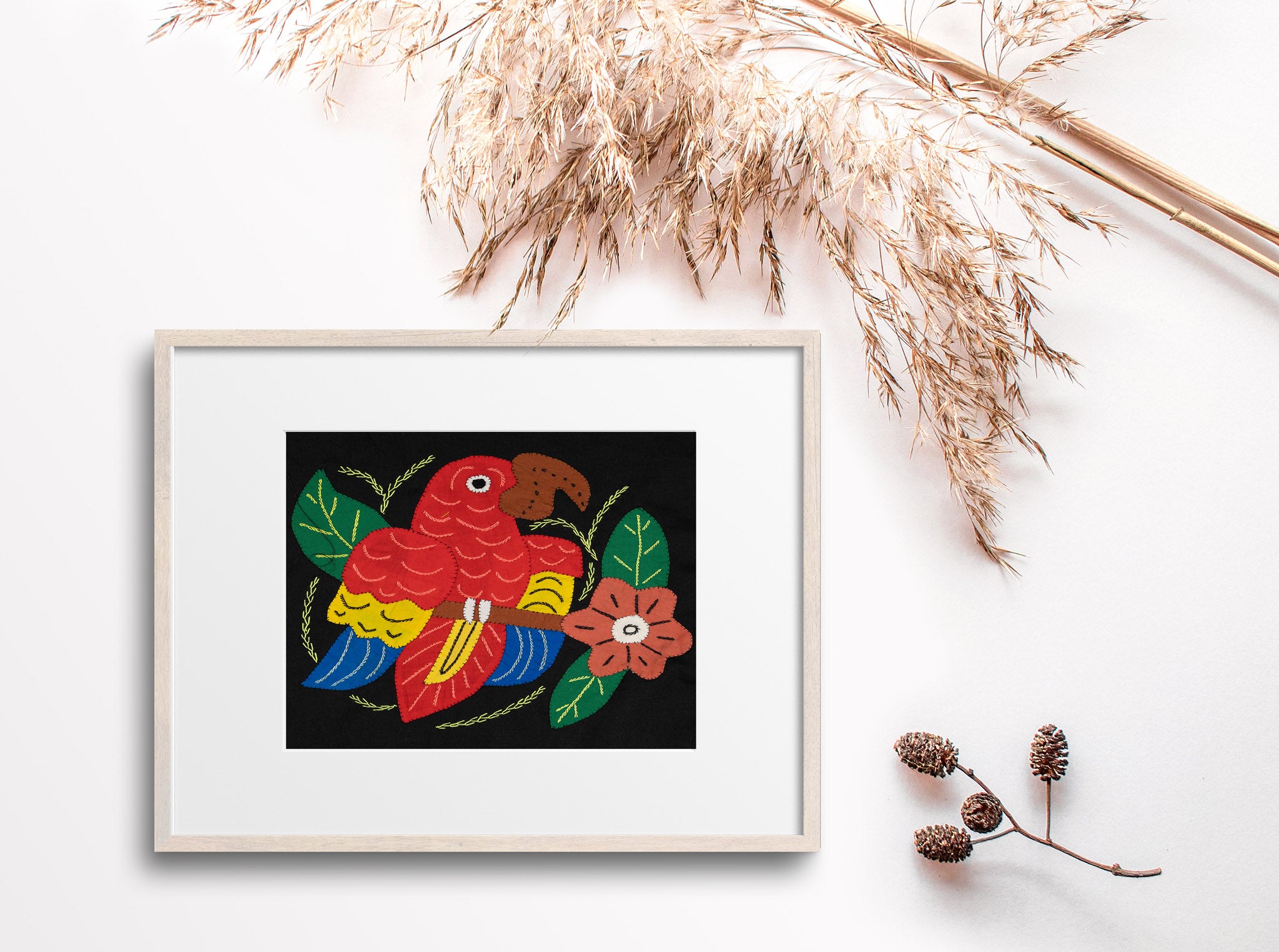 Red Blue And Yellow Parrot with Flower Molita