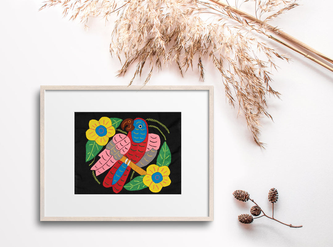 Red Blue And Pink Parrot with Flower Molita