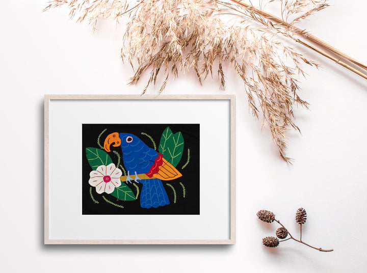 Blue Red And Orange Parrot with Flower Molita