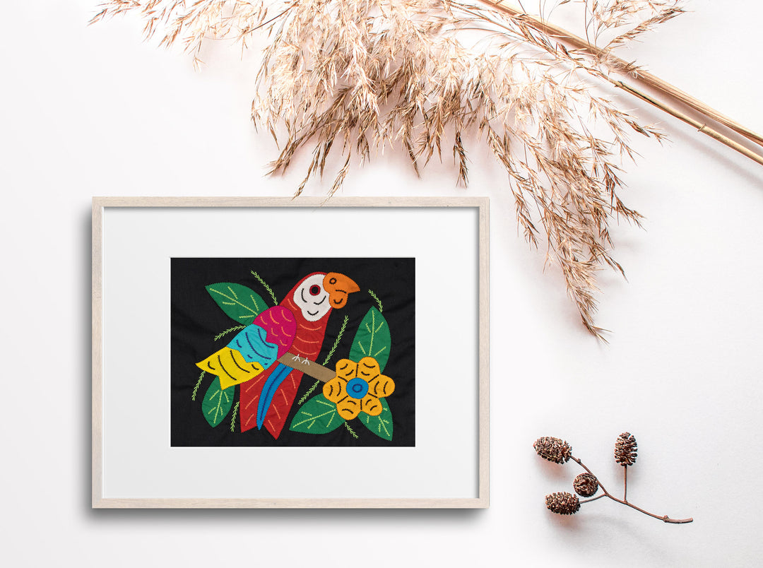 Red Yellow And Blue Parrot with Flower Molita
