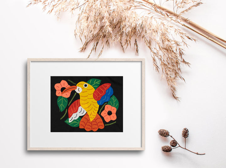 Yellow Blue And Red Hummingbird with Flower Molita