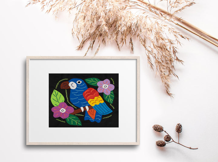 Blue Red And Yellow Parrot with Flower Molita