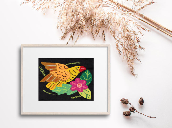Orange Wing Yellow Parrot Bird with Flower Molita