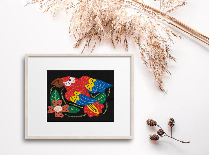Red Yellow And Blue Parrot with Flower Molita