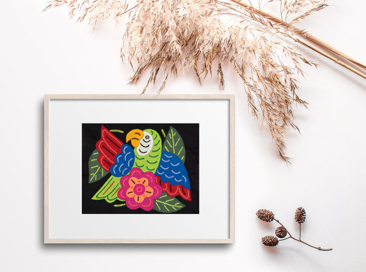Green Blue And Red Parrot with Pink Flower Molita