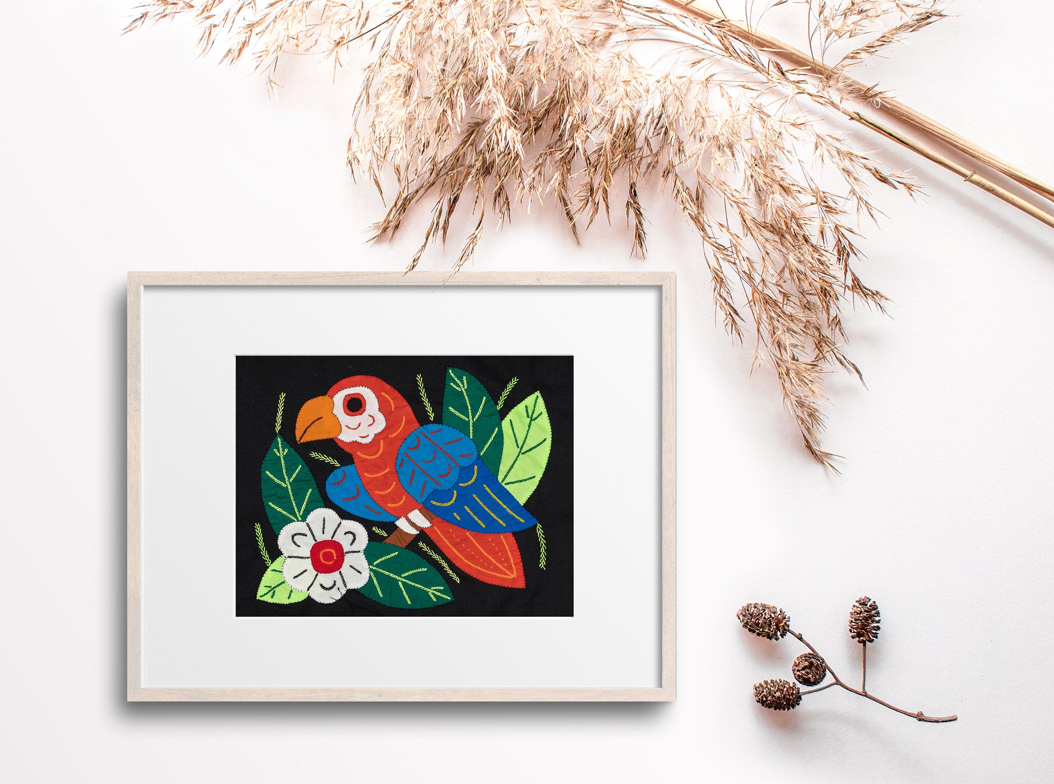 Red Orange And Blue Bird with Flower Molita