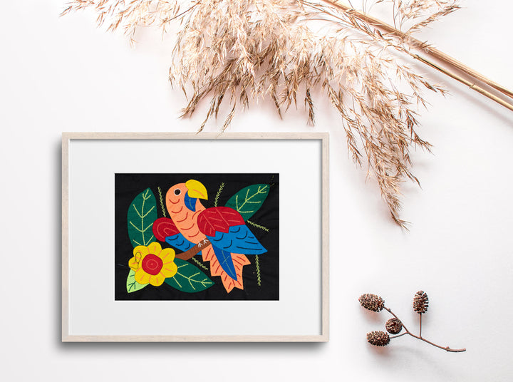 Pink Red And Blue Parrot with Flower Molita