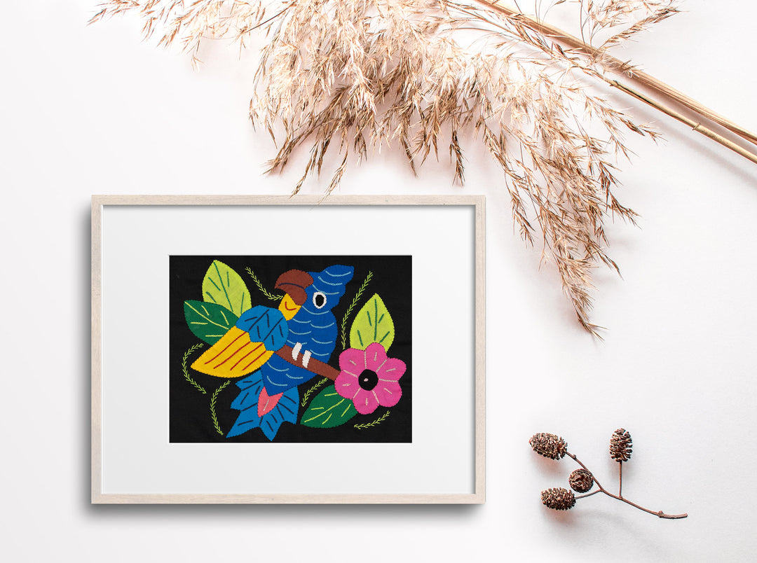 Blue Yellow and Red Parrot Bird with Flower Molita