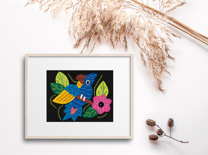 Blue Yellow and Red Parrot Bird with Flower Molita