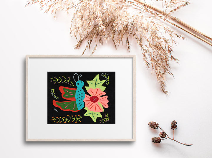 Blue And Red Butterfly with Orange Flower Molita