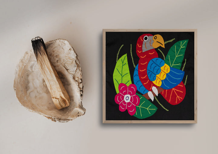 Red Blue And Yellow Parrot with Flower Molita