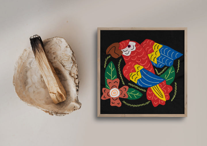 Red Yellow And Blue Parrot with Flower Molita
