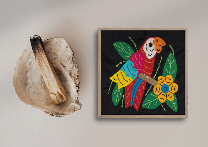 Red Yellow And Blue Parrot with Flower Molita