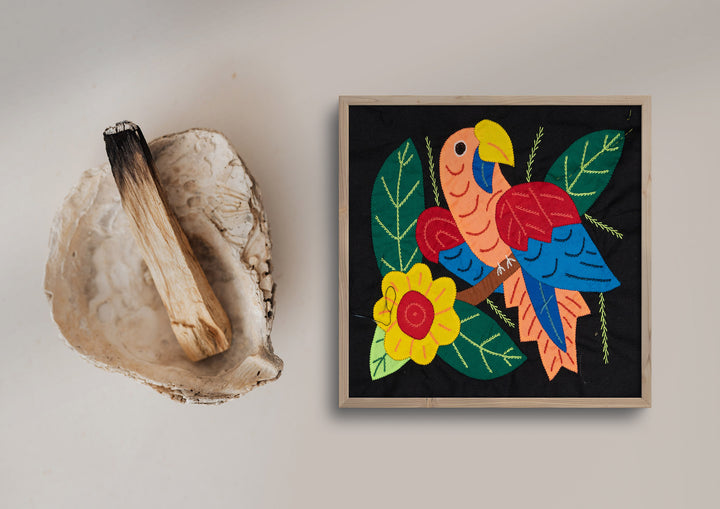 Pink Red And Blue Parrot with Flower Molita