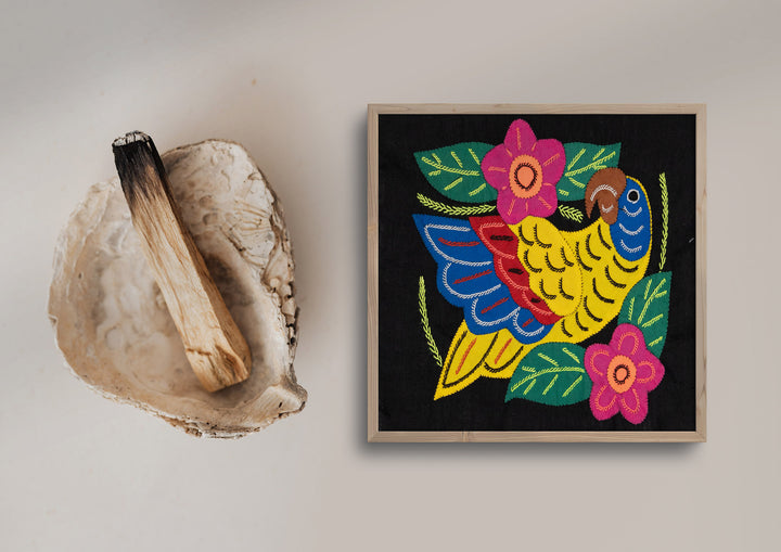Yellow Red And Blue Parrot with Flower Molita