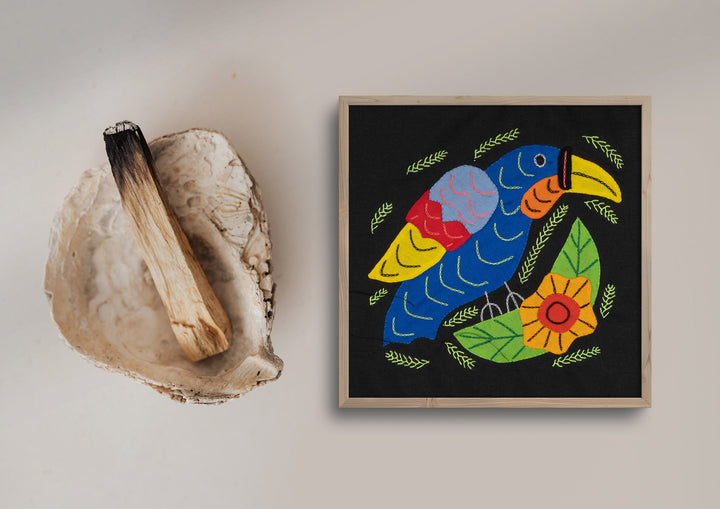 Blue Parrot Bird with Flower Molita