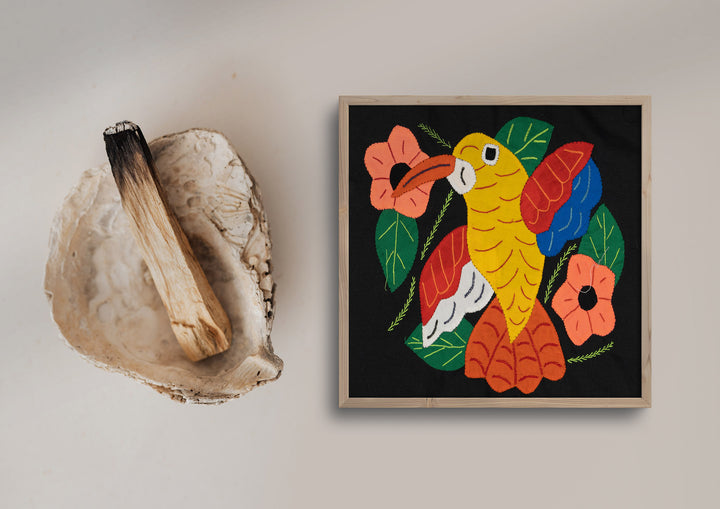 Yellow Blue And Red Hummingbird with Flower Molita