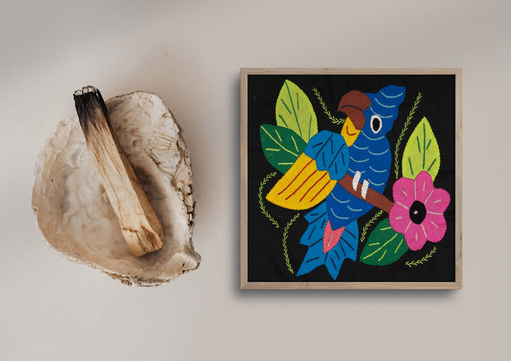 Blue Yellow and Red Parrot Bird with Flower Molita