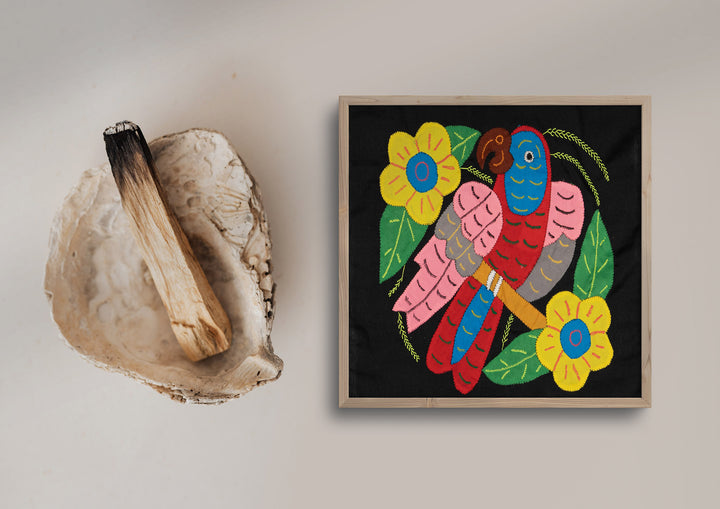 Red Blue And Pink Parrot with Flower Molita