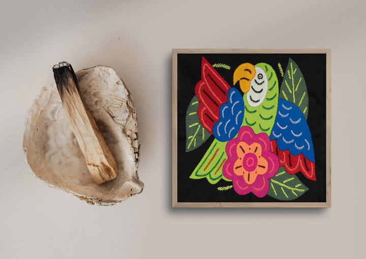 Green Blue And Red Parrot with Pink Flower Molita