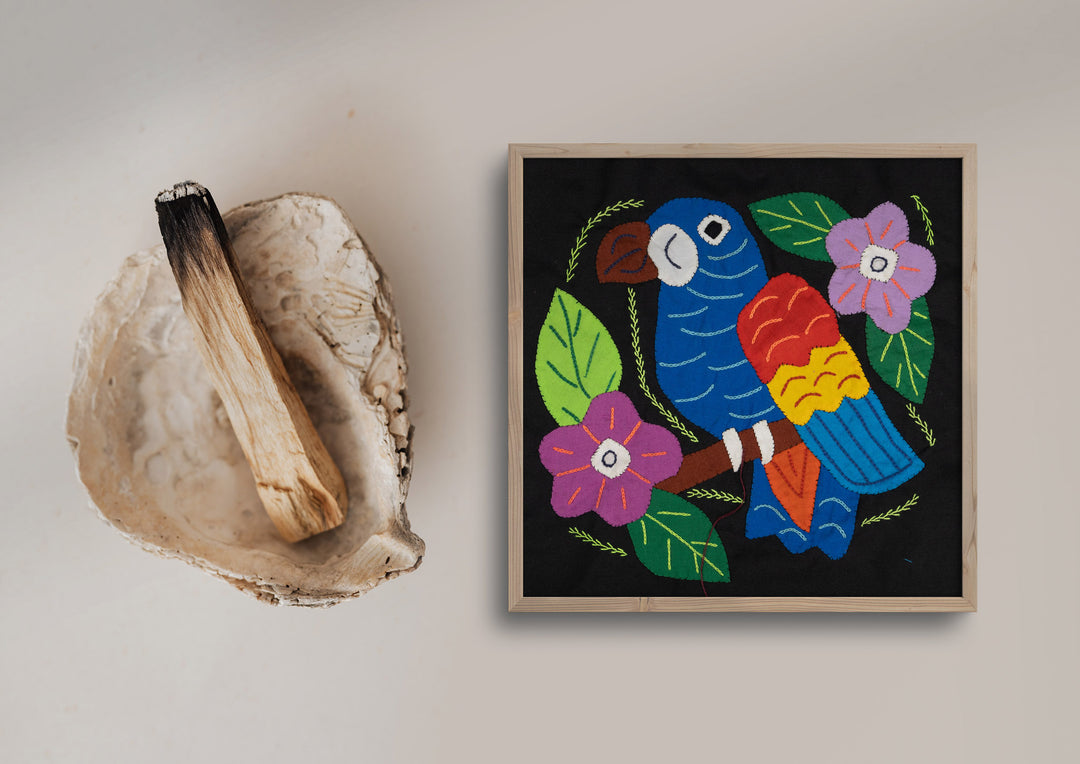 Blue Red And Yellow Parrot with Flower Molita