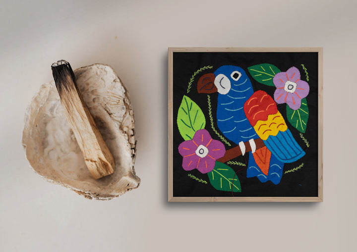 Blue Red And Yellow Parrot with Flower Molita