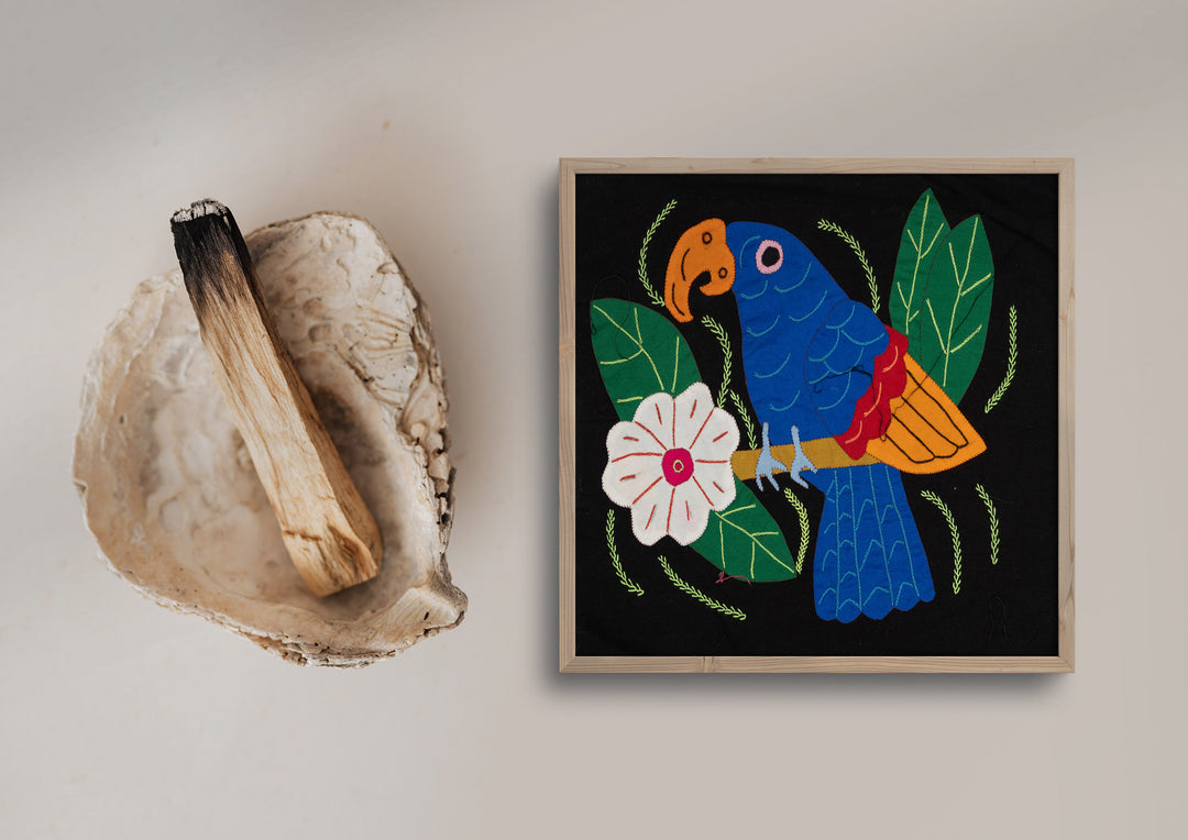 Blue Red And Orange Parrot with Flower Molita