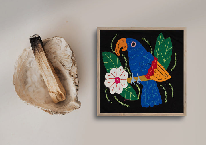 Blue Red And Orange Parrot with Flower Molita