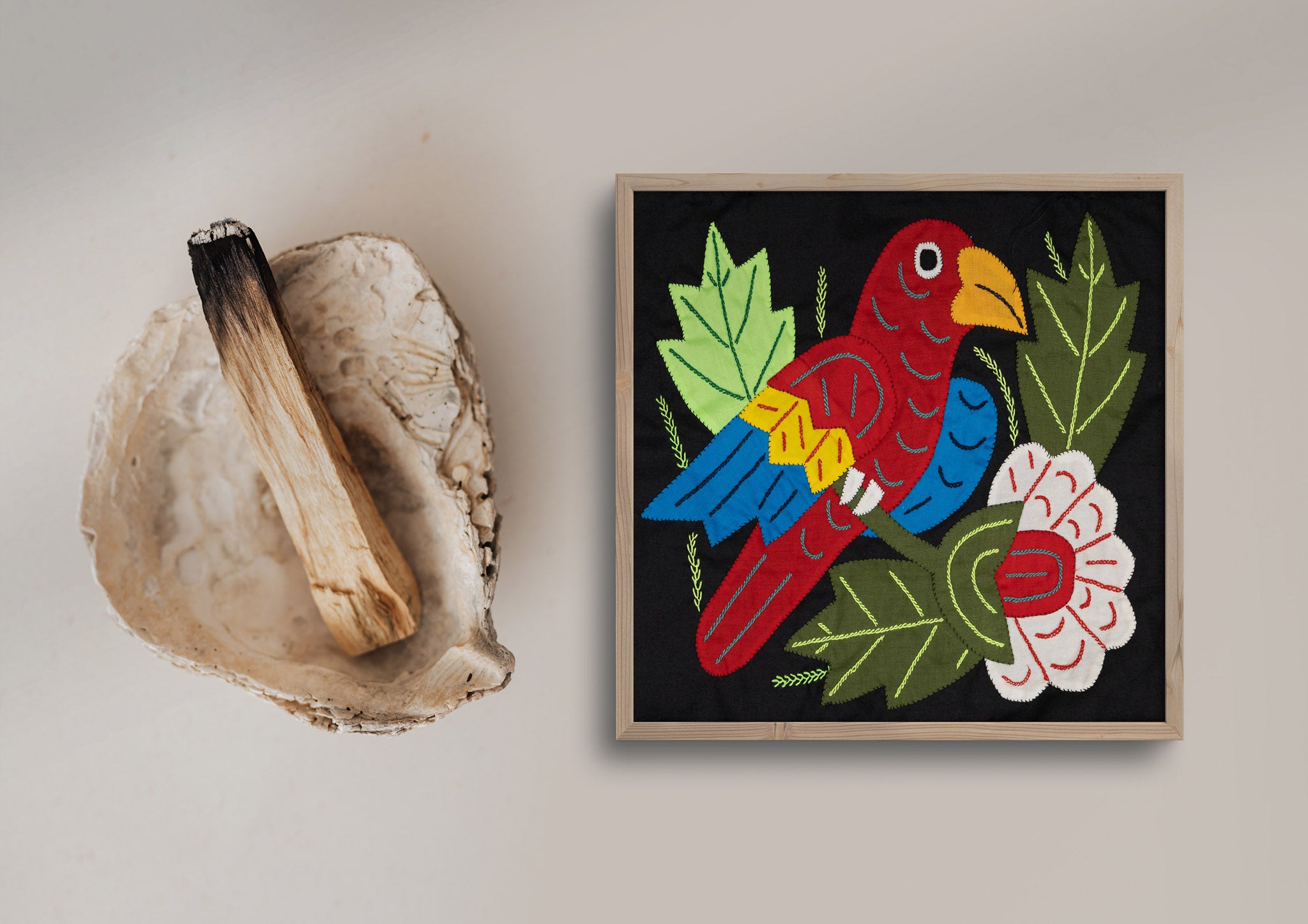 Red Yellow and Blue Bird with Flower Molita
