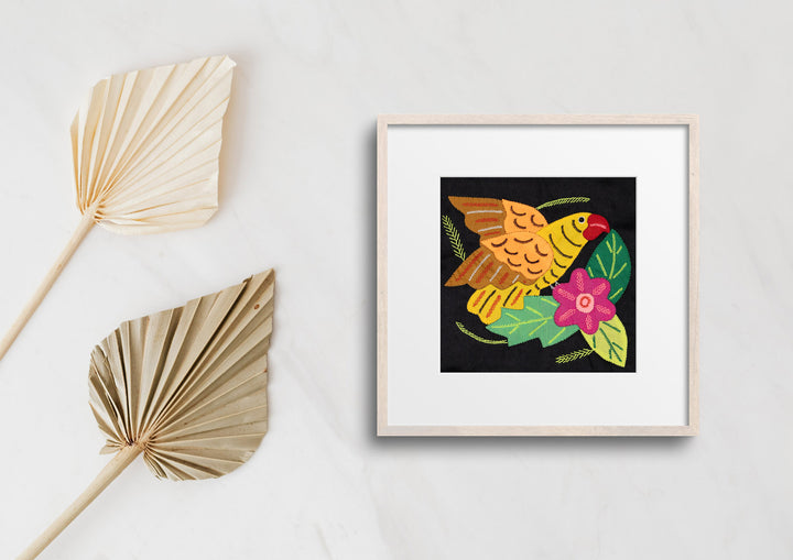 Orange Wing Yellow Parrot Bird with Flower Molita