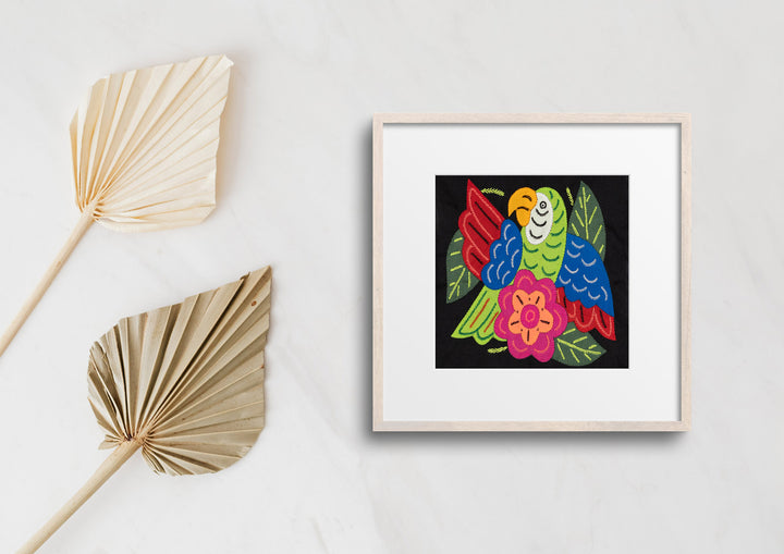 Green Blue And Red Parrot with Pink Flower Molita