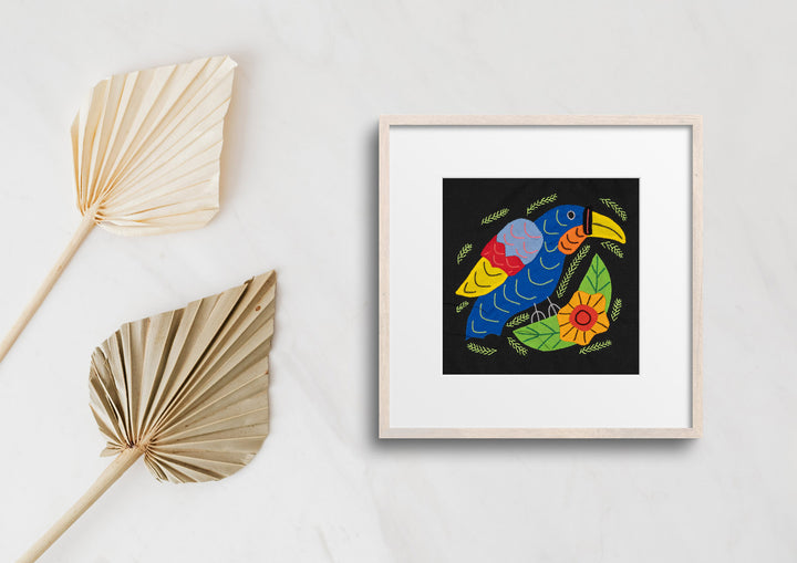 Blue Parrot Bird with Flower Molita
