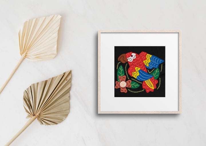Red Yellow And Blue Parrot with Flower Molita