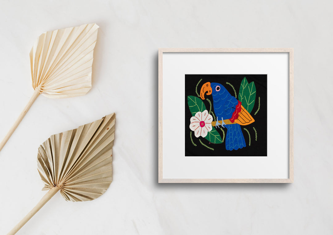 Blue Red And Orange Parrot with Flower Molita