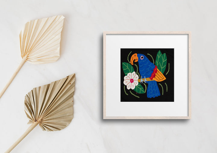Blue Red And Orange Parrot with Flower Molita