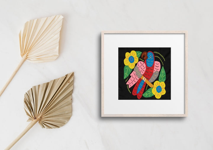 Red Blue And Pink Parrot with Flower Molita