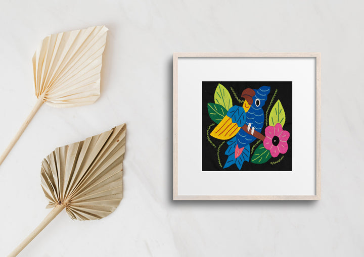 Blue Yellow and Red Parrot Bird with Flower Molita