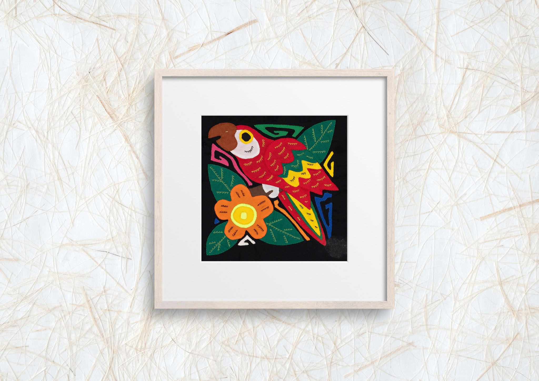 Red Yellow And Green Parrot with Orange Flower Molita