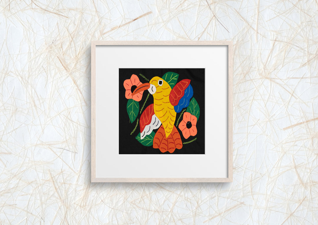 Yellow Blue And Red Hummingbird with Flower Molita