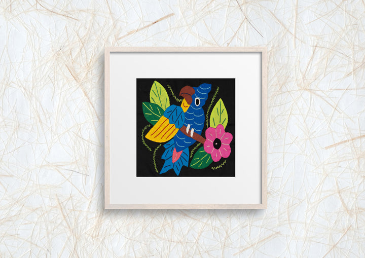 Blue Yellow and Red Parrot Bird with Flower Molita
