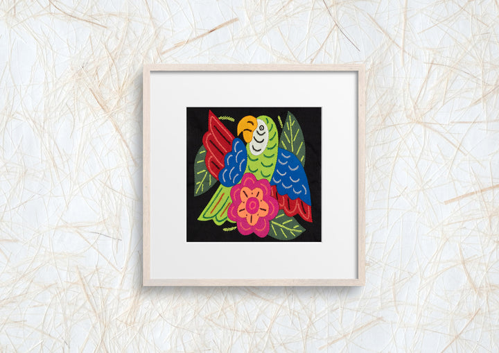 Green Blue And Red Parrot with Pink Flower Molita