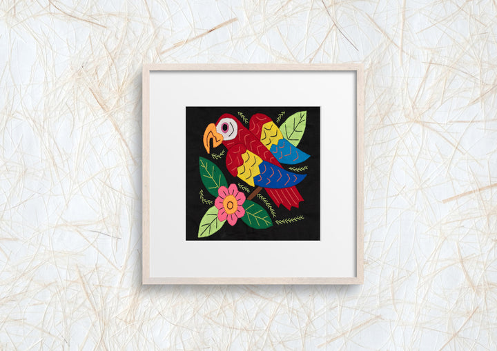 Red Blue And Yellow Parrot with Flower Molita