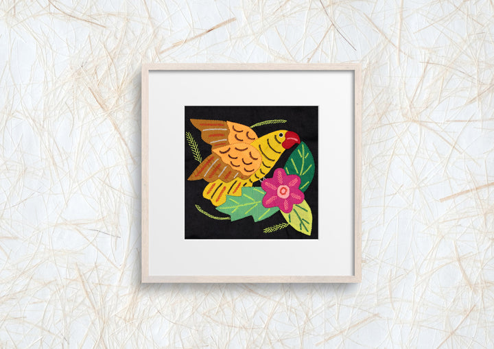 Orange Wing Yellow Parrot Bird with Flower Molita