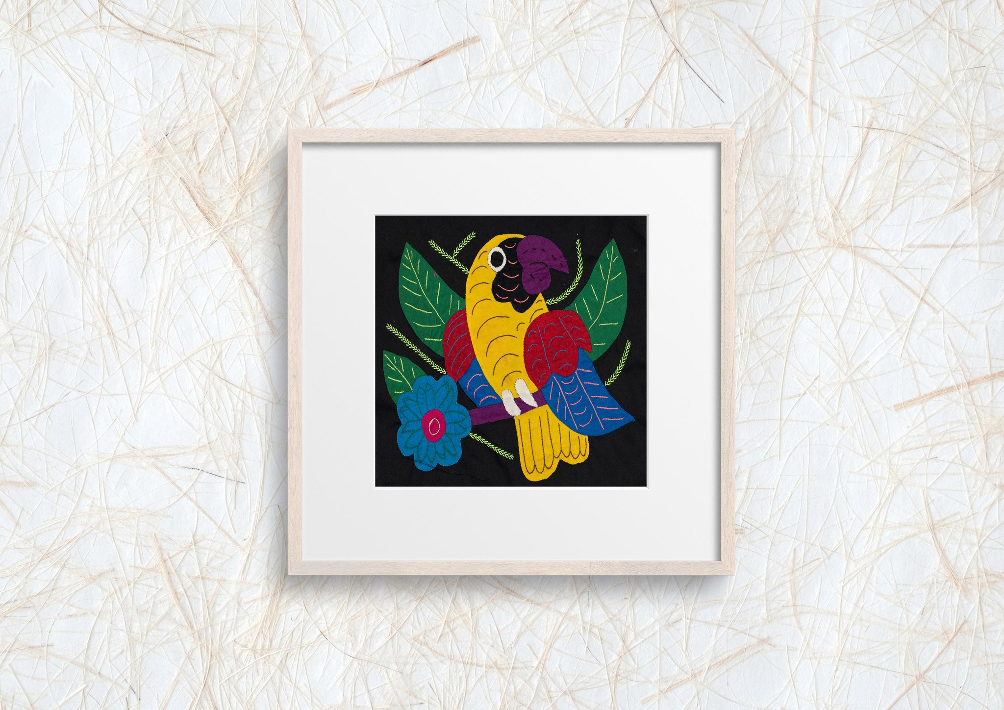 Yellow Red and Blue Oriole Bird with Flower Molita