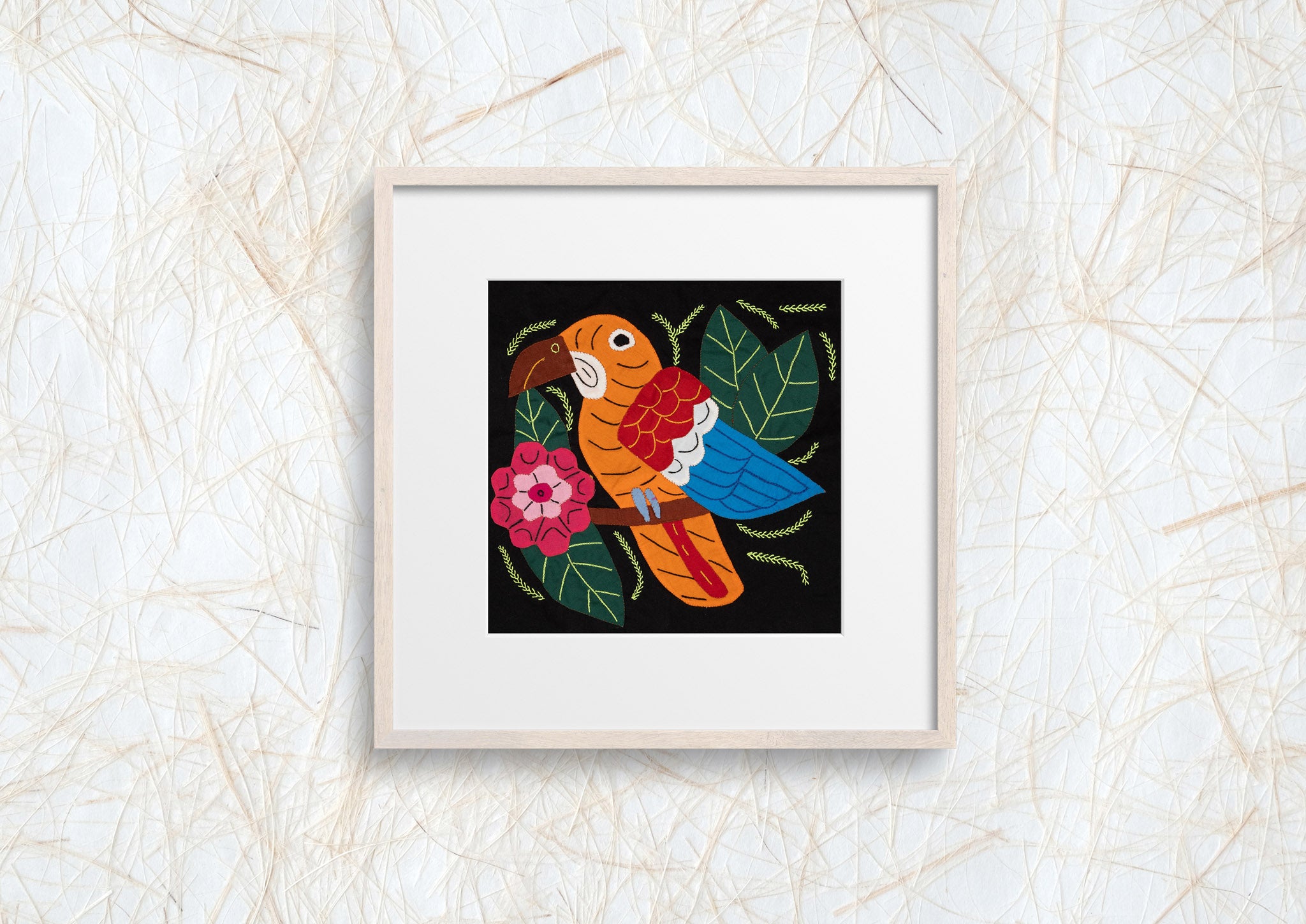 Orange Blue and Red Parrot Bird with Flower Molita