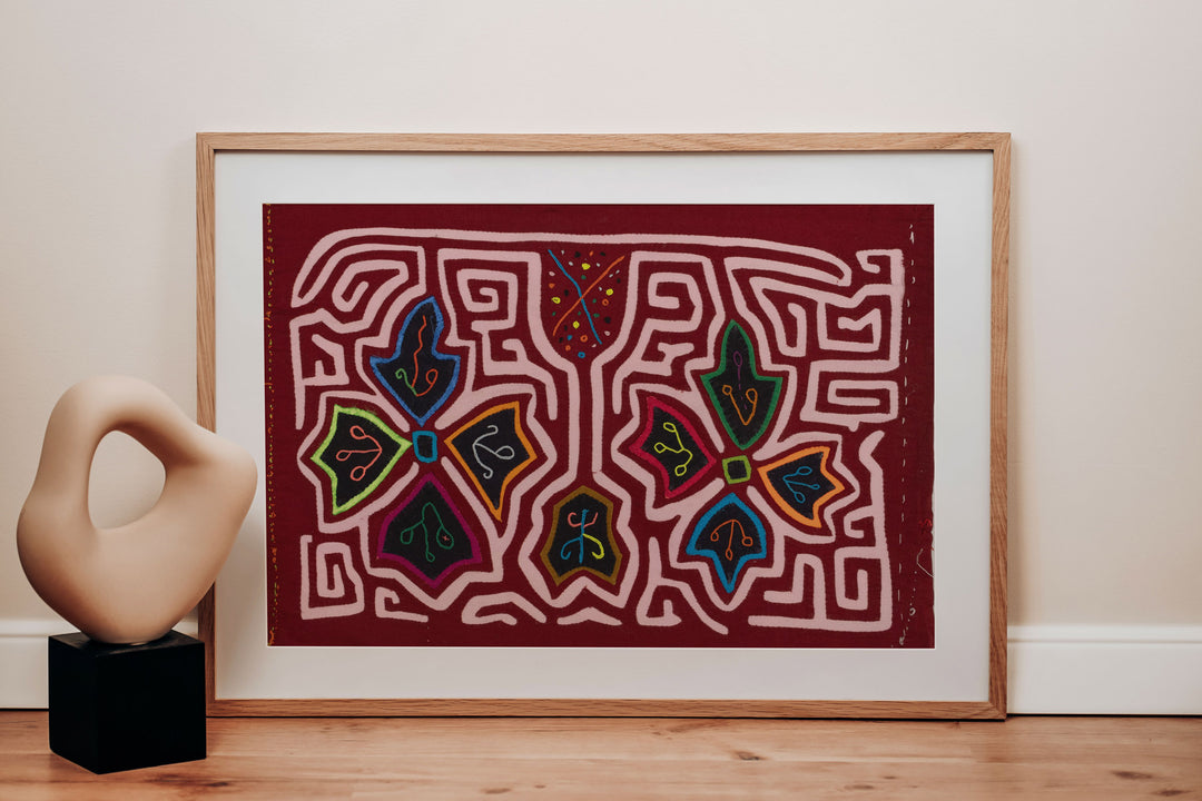 Burgundy White Floral Flower Mola