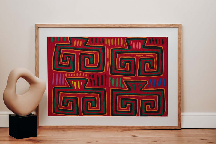 Blood Red Huaca Design Vintage Mola