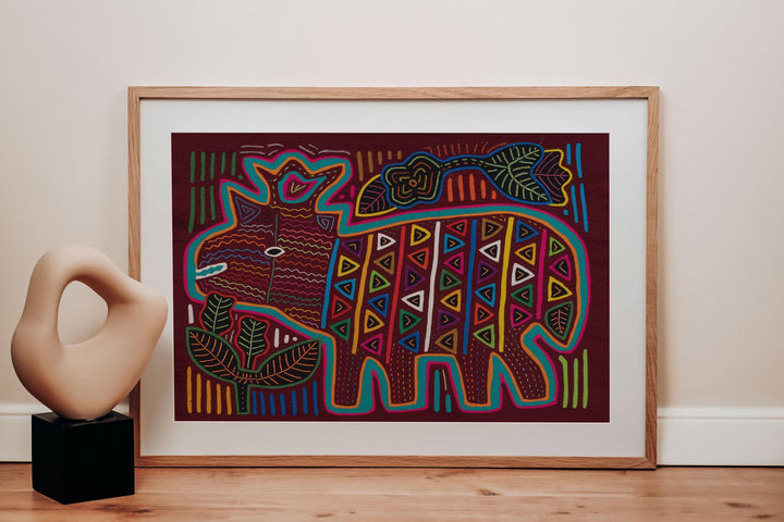 Maroon Rainforest Tropical Raindeer Two Mola