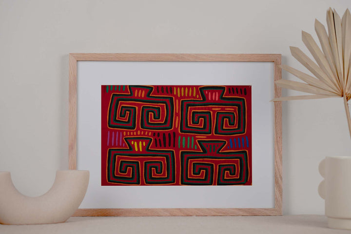 Blood Red Huaca Design Vintage Mola